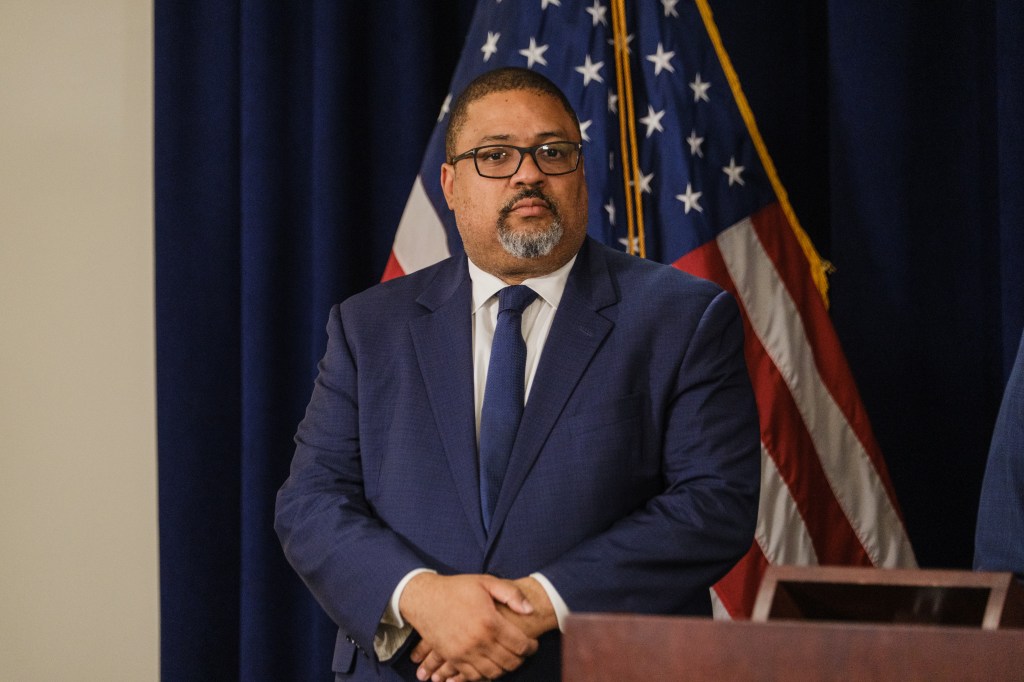 Manhattan District Attorney Alvin Bragg at a press conference.