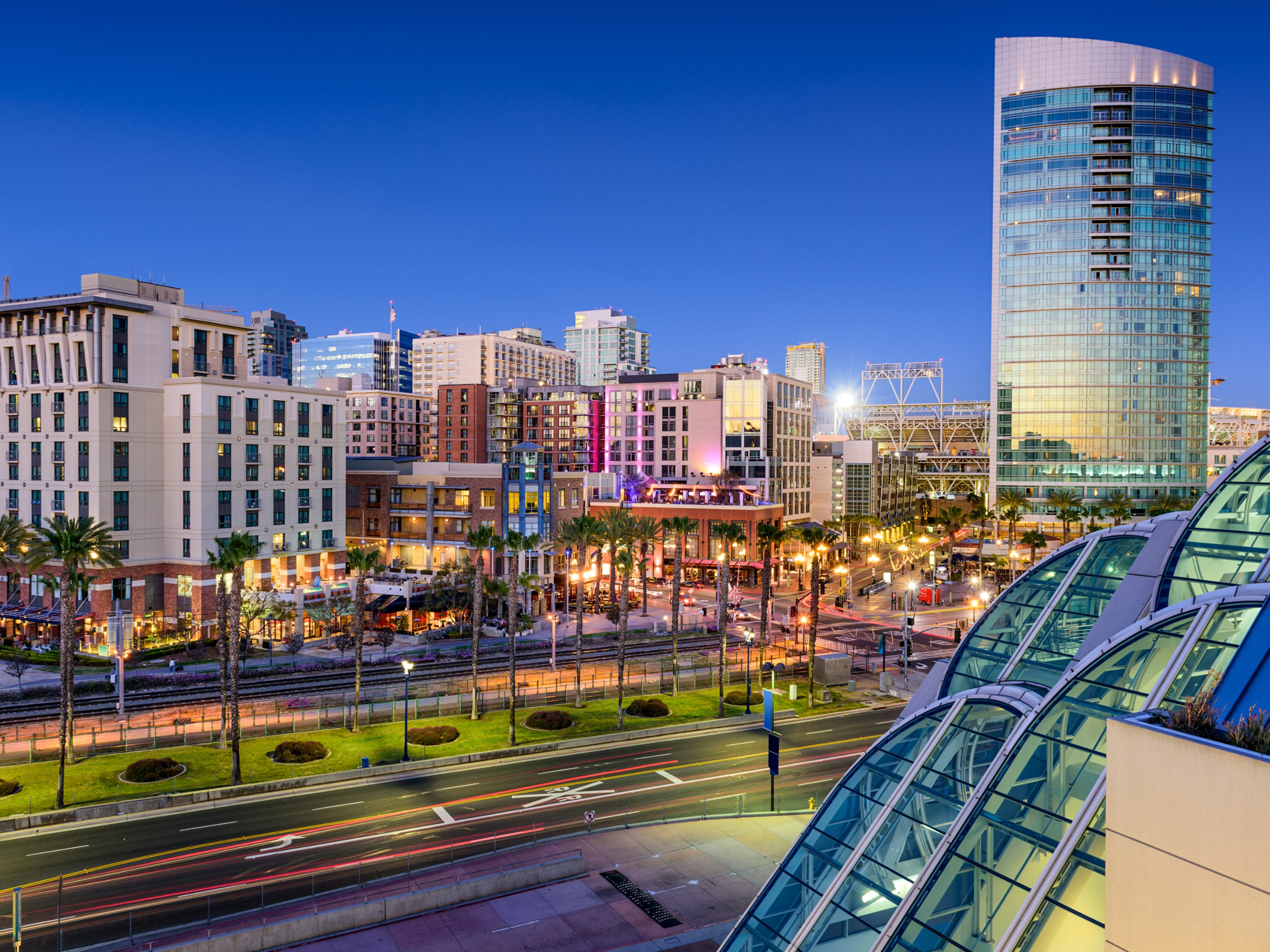 San Diego, California cityscape at the Gaslamp Quarter.