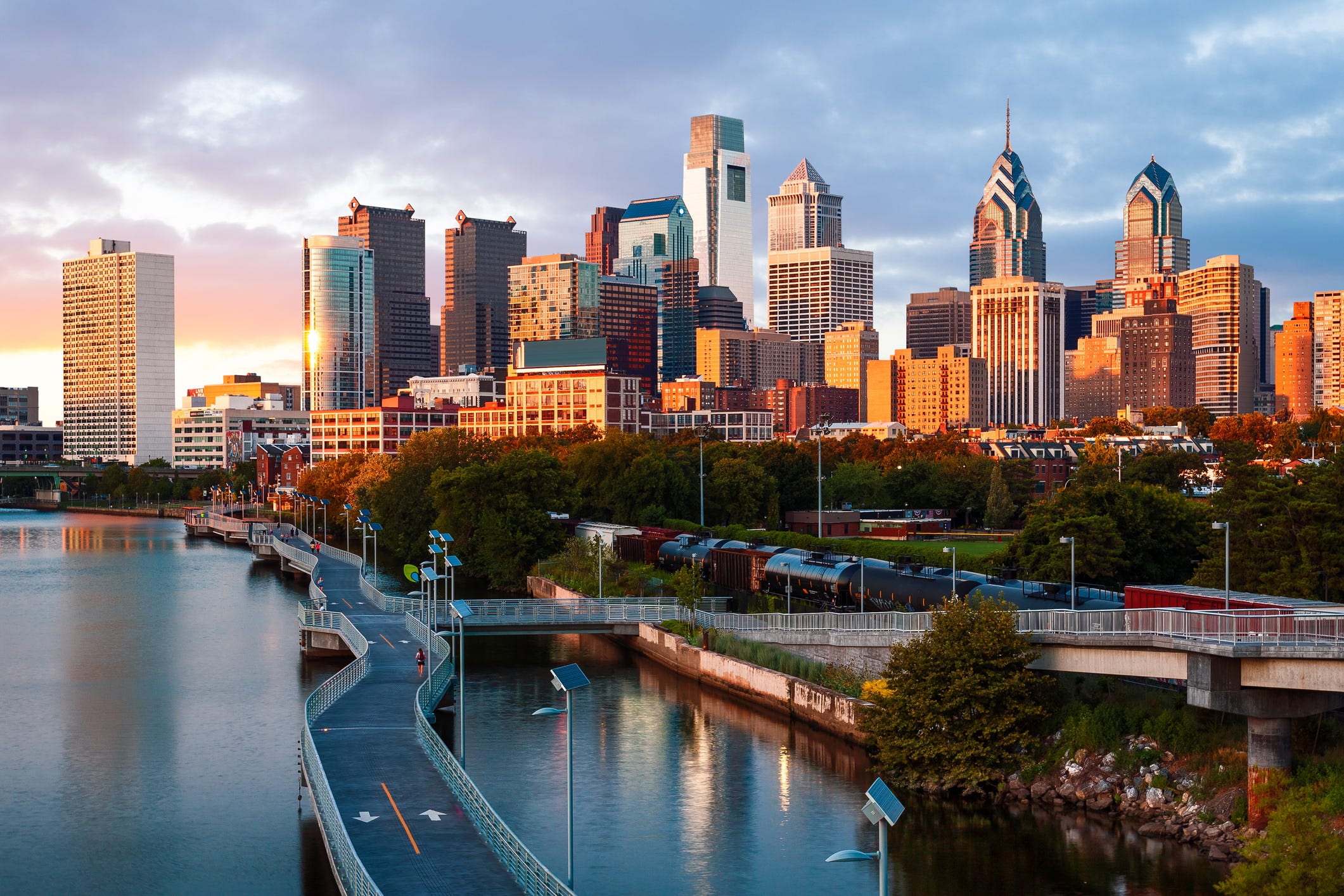 Philadelphia skyline at sunset