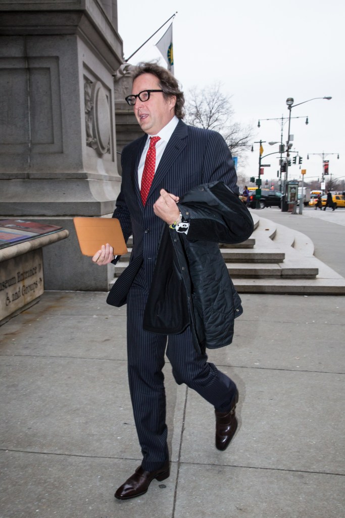 Phil Falcone arriving late for a court appearance in New York City.