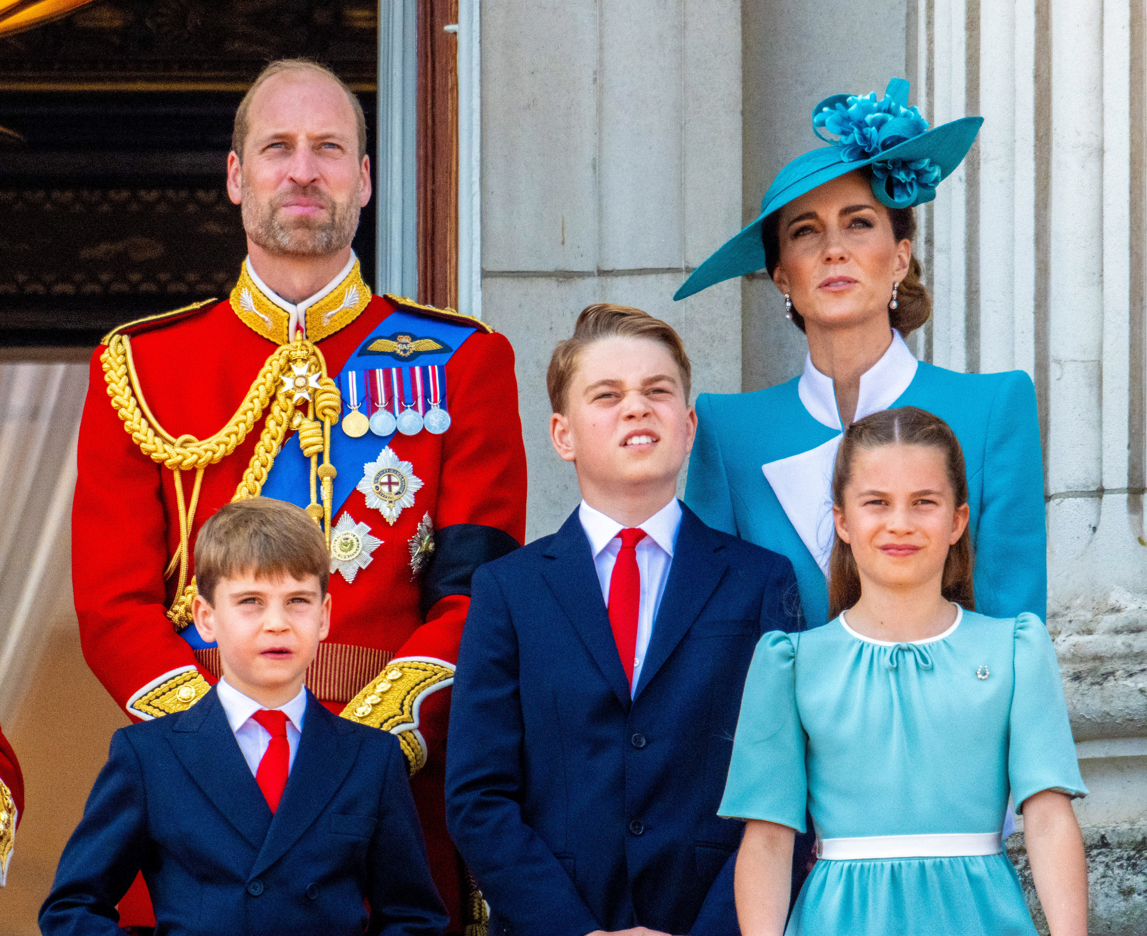 The Wales family on the balcony of Buckingham Palace.