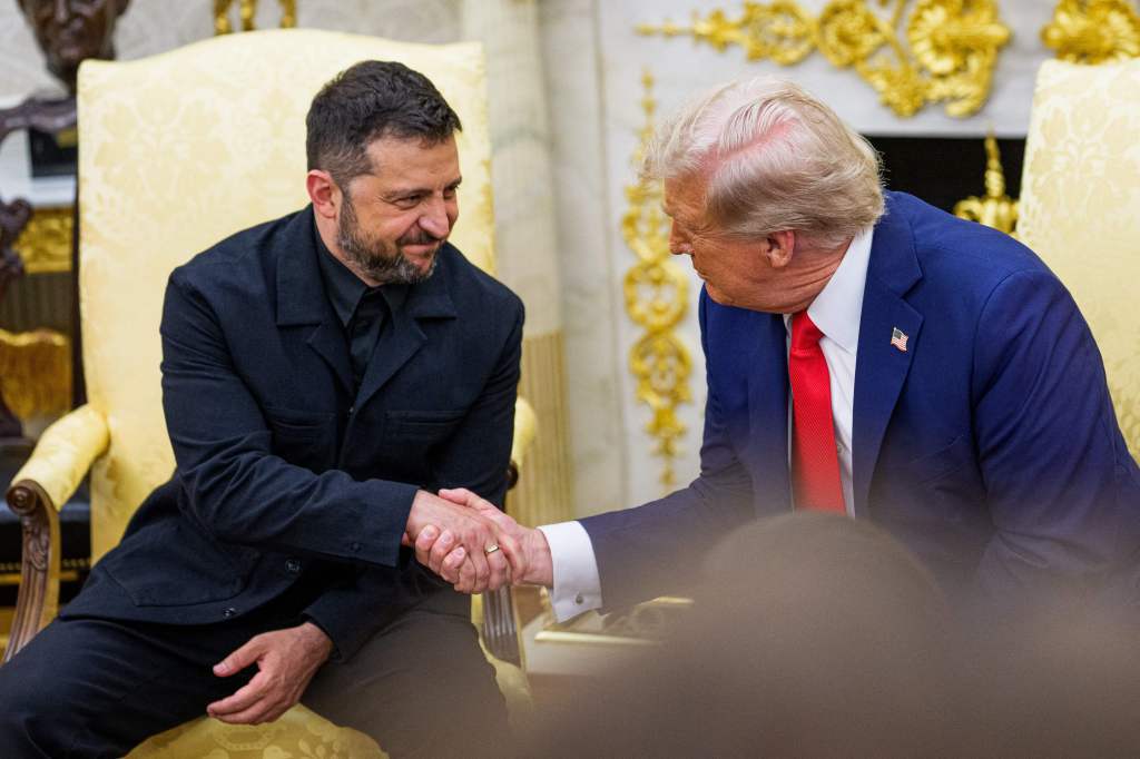President Trump shaking hands with President Zelenskyy.