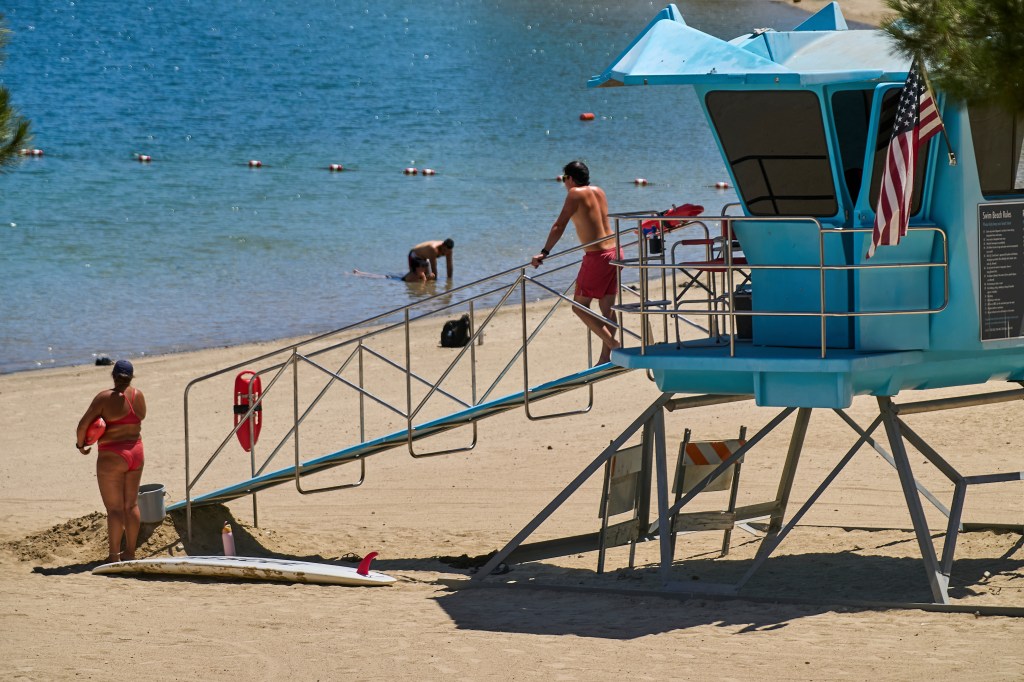 Lifeguards at Castaic Lake in California during a heatwave.