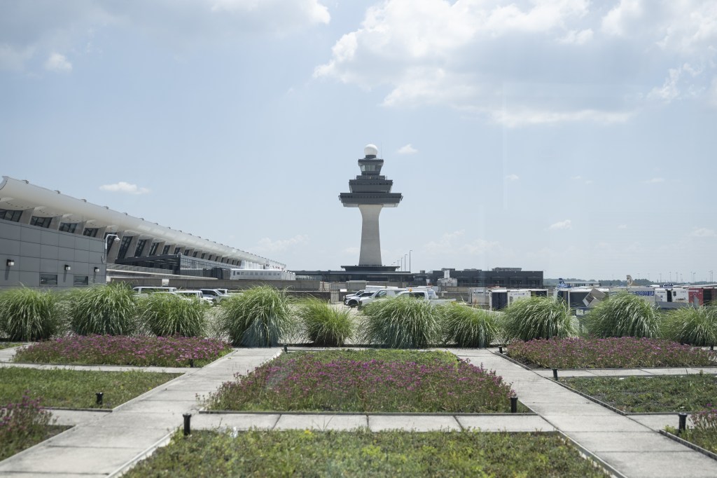 View of Washington Dulles International Airport control tower.
