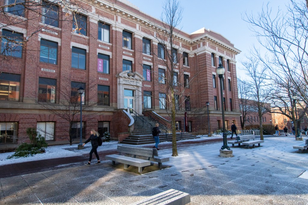 Students walk past Wilson-Short Hall at Washington State University.