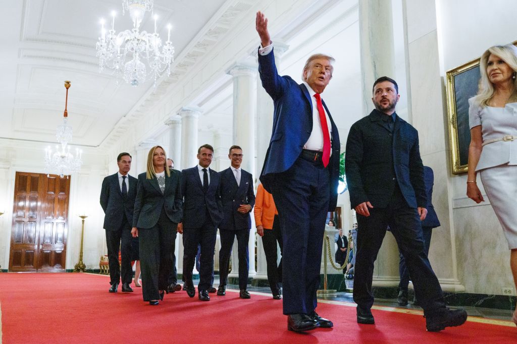President Trump with Ukrainian President Zelenskyy and other European leaders at the White House.
