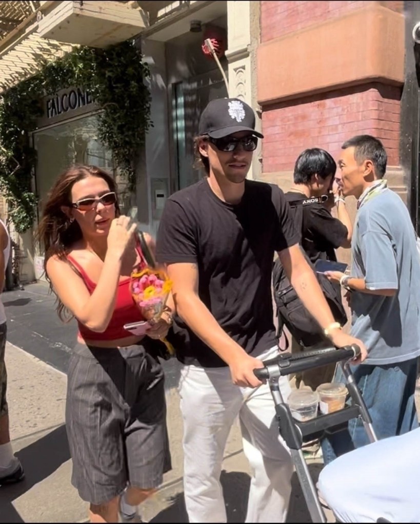 Millie Bobby Brown and Jake Bongiovi take their adopted baby out for a stroll on Prince St. in SOHO.