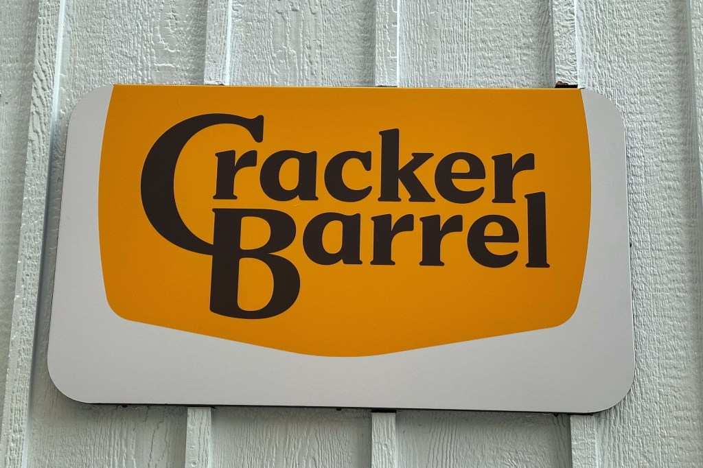 Cracker Barrel restaurant logo on a sign.