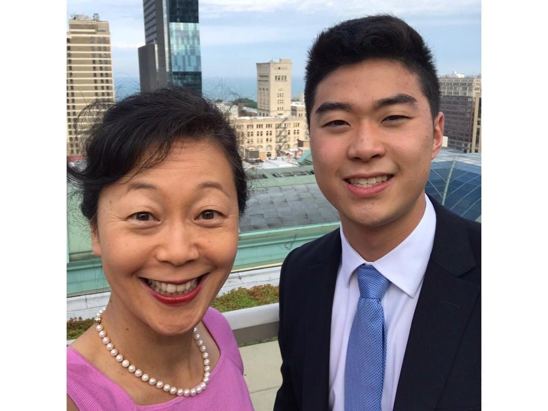 Tyger Cho with his mom during a summer internship in Chicago