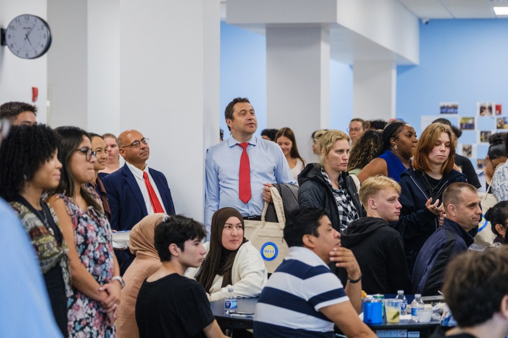 Attendees at the MESA South Brooklyn charter high school opening party.
