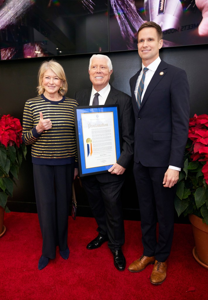 Martha Stewart, Dennis Basso, and Eric Bottcher at a flagship store grand opening.