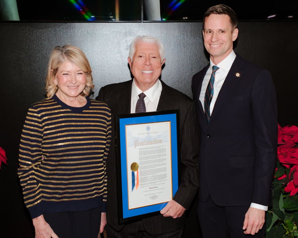 Martha Stewart, Dennis Basso, and Eric Bottcher at a proclamation ceremony.