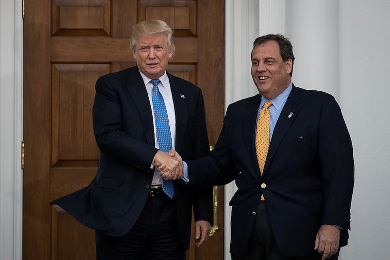 President-elect Donald Trump and New Jersey Governor Chris Christie shake hands before their meeting at Trump International Golf Club, November 20, 2016 in Bedminster Township, New Jersey. Trump and his transition team are in the process of filling cabinet and other high level positions for the new administration.