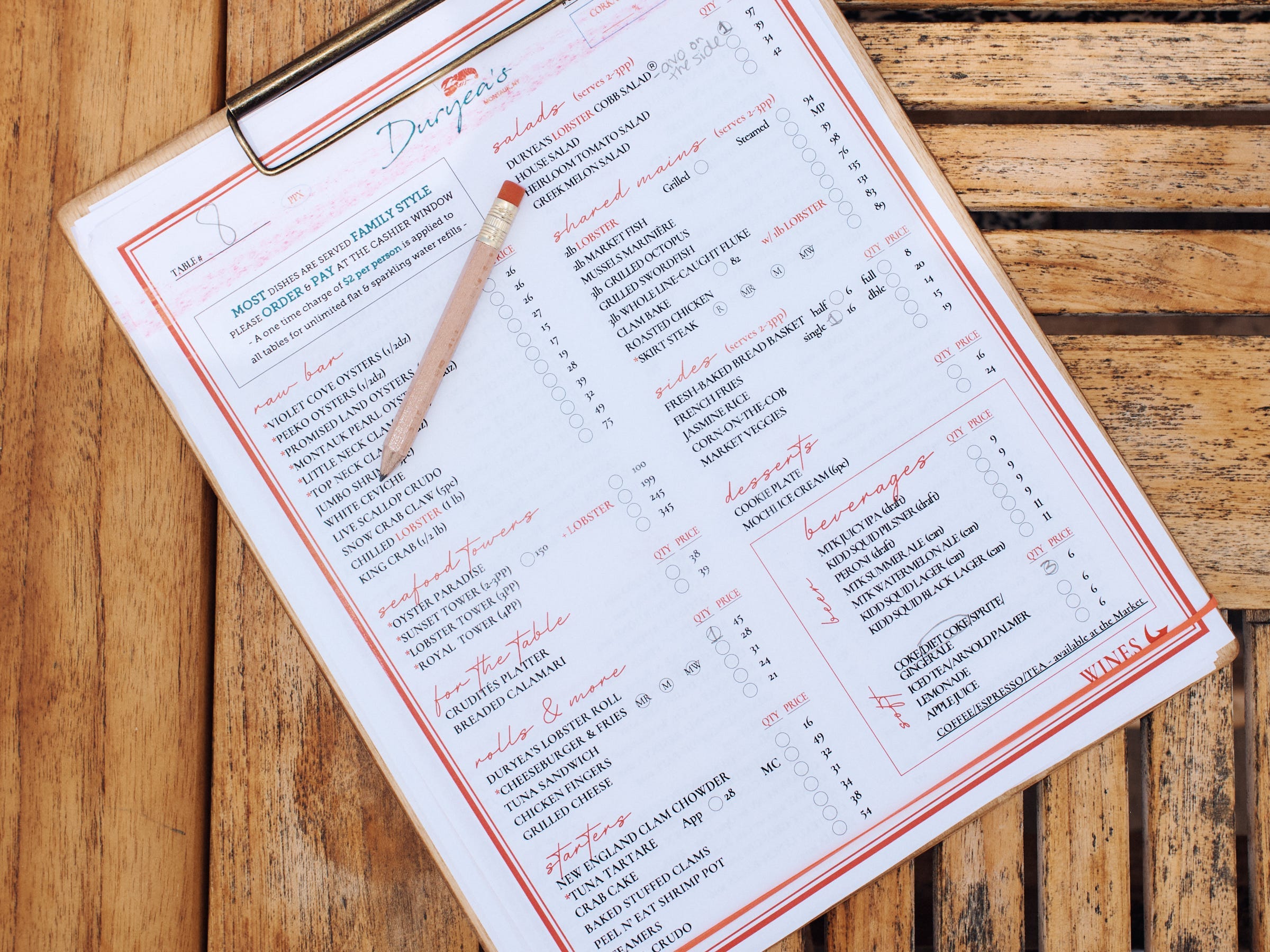 duryea's menu