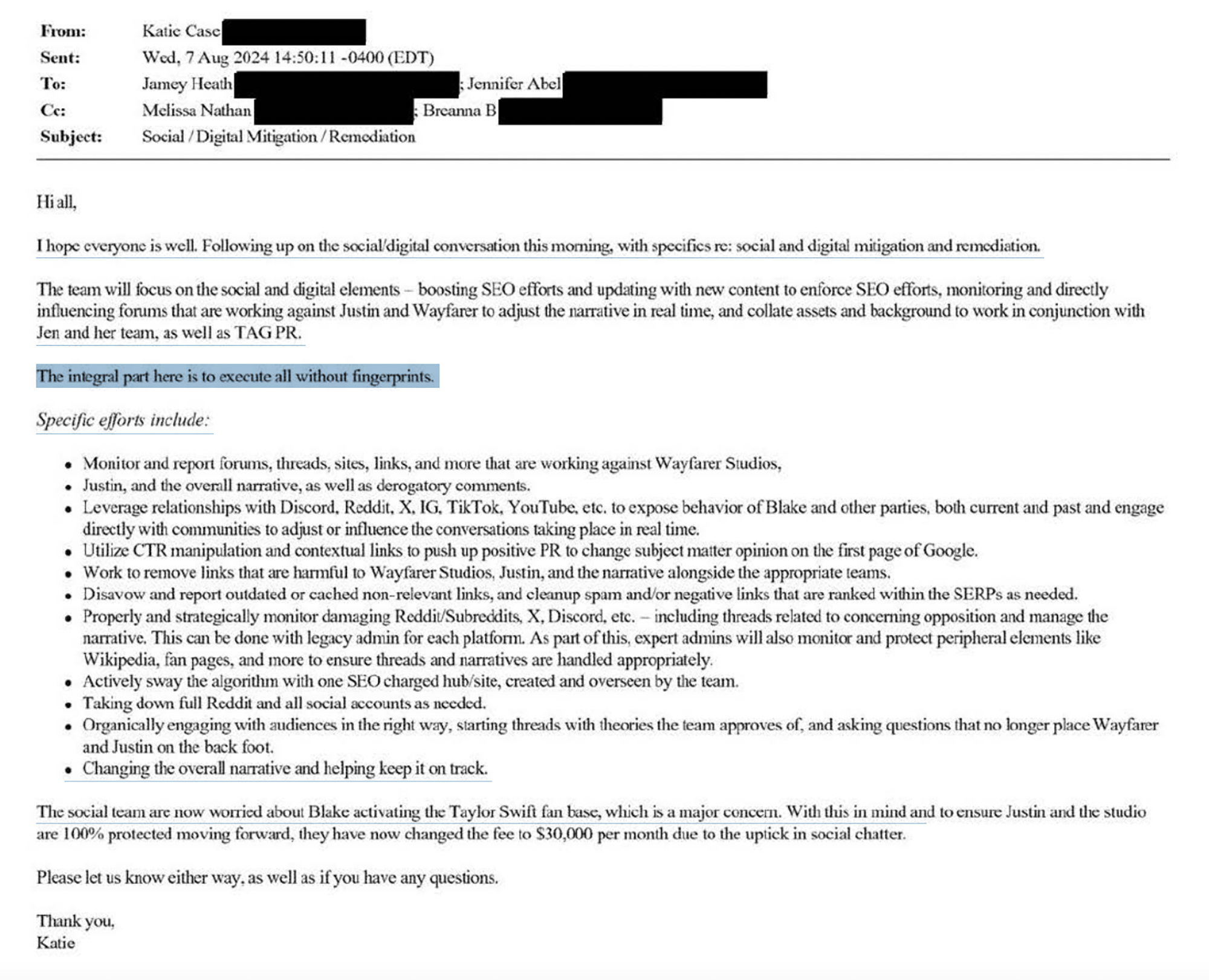 Email in Blake Lively-Justin Baldoni legal war