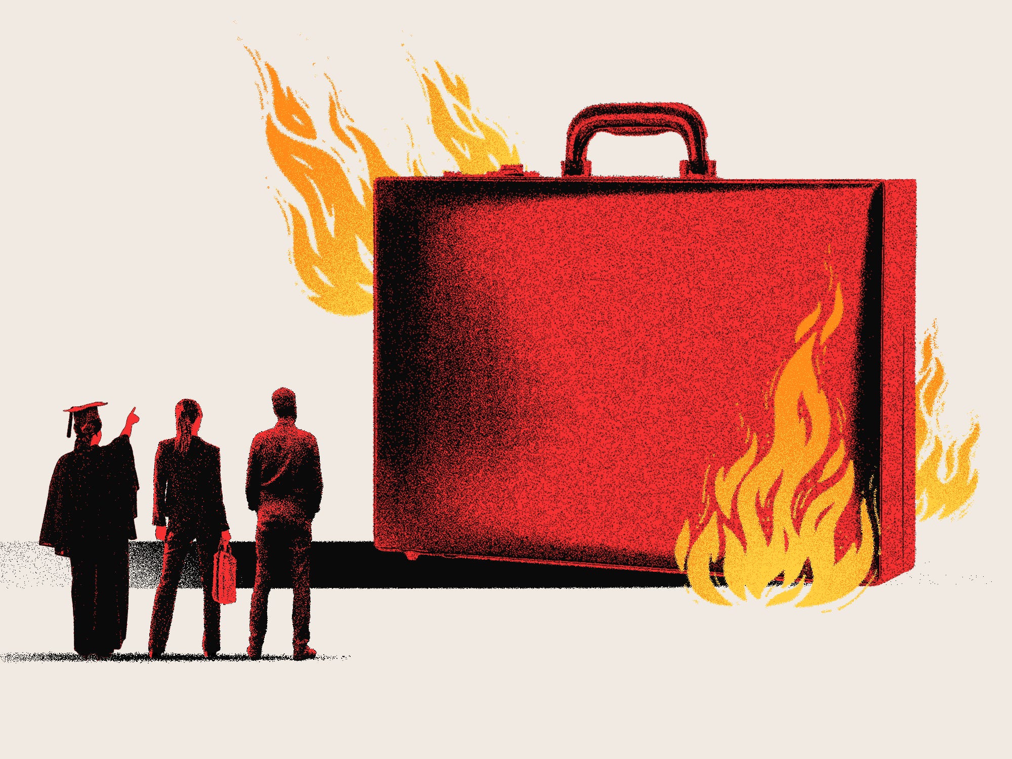 A group of individuals watching a briefcase being burned