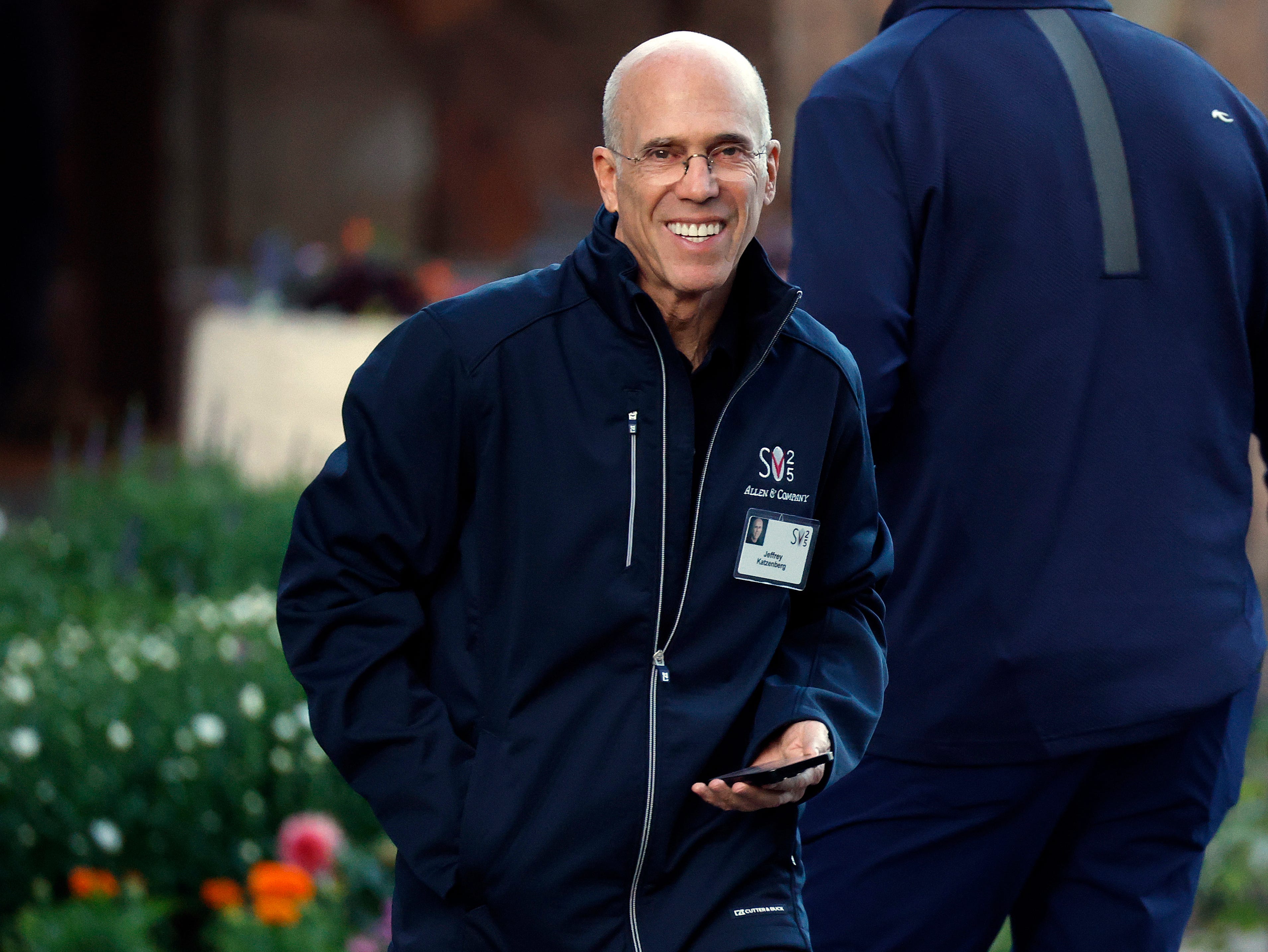 Producer Jeffrey Katzenberg walks to a morning session at the Allen & Company Sun Valley Conference on July 10, 2025 in Sun Valley, Idaho