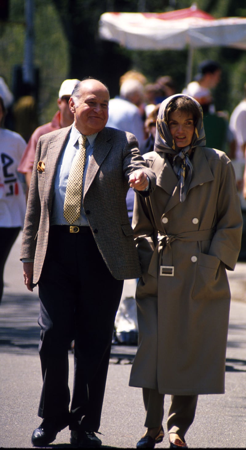 Jacqueline Kennedy Onassis and Maurice Tempelsman in Central Park in April 4, 1994, shortly before her death in May 1994.