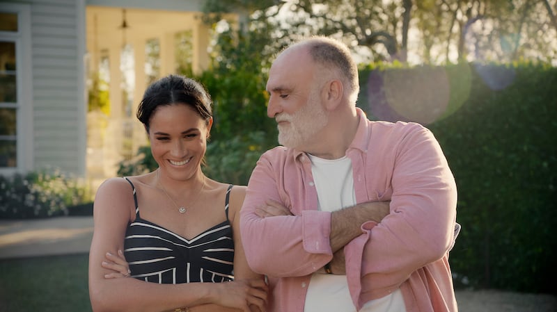 With Love, Meghan. (L to R) Meghan, Duchess of Sussex, José Andrés in episode 208 of With Love, Meghan. Cr. Courtesy of Netflix © 2025