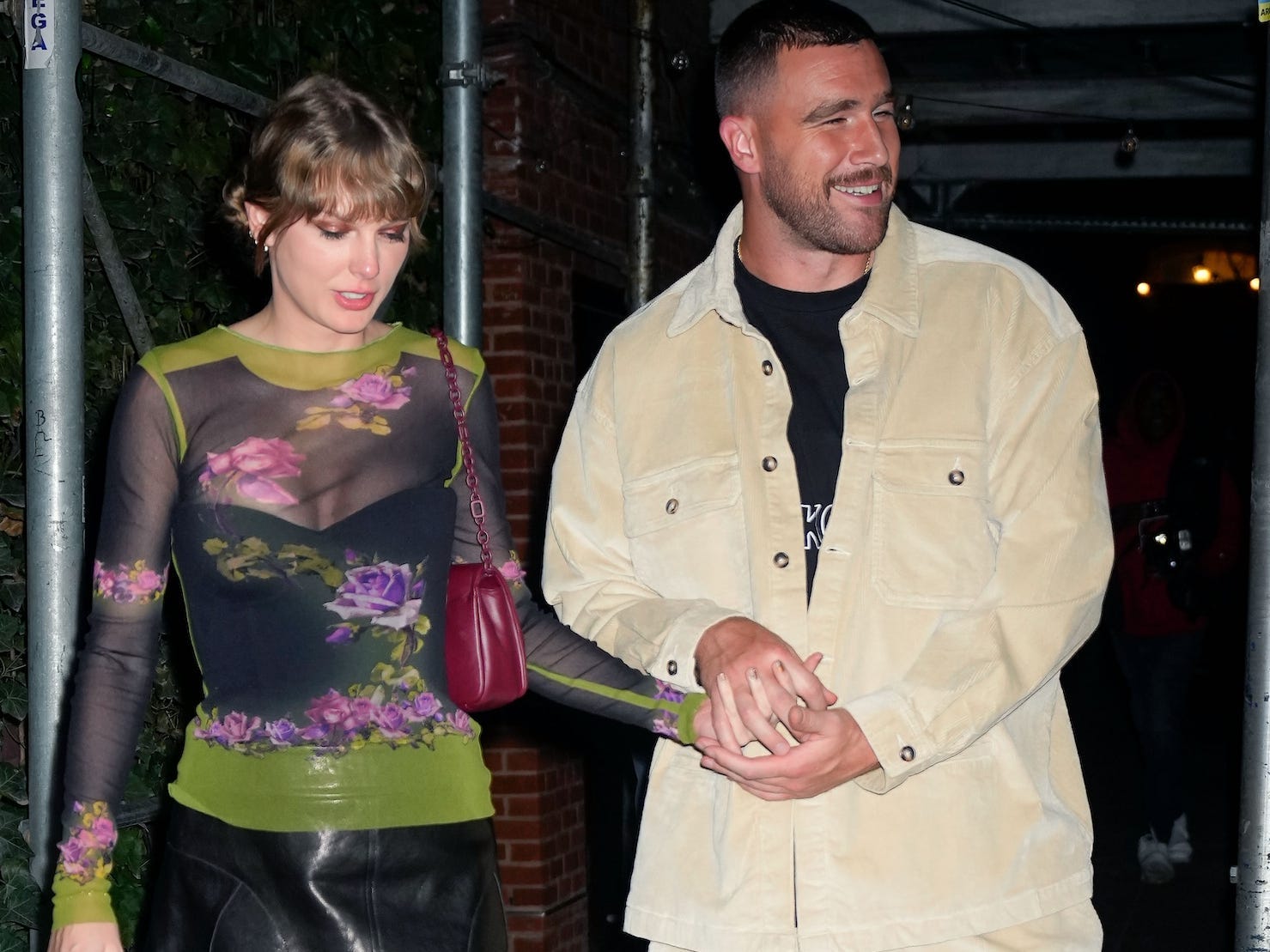 Taylor Swift and Travis Kelce in New York City on October 15, 2023.