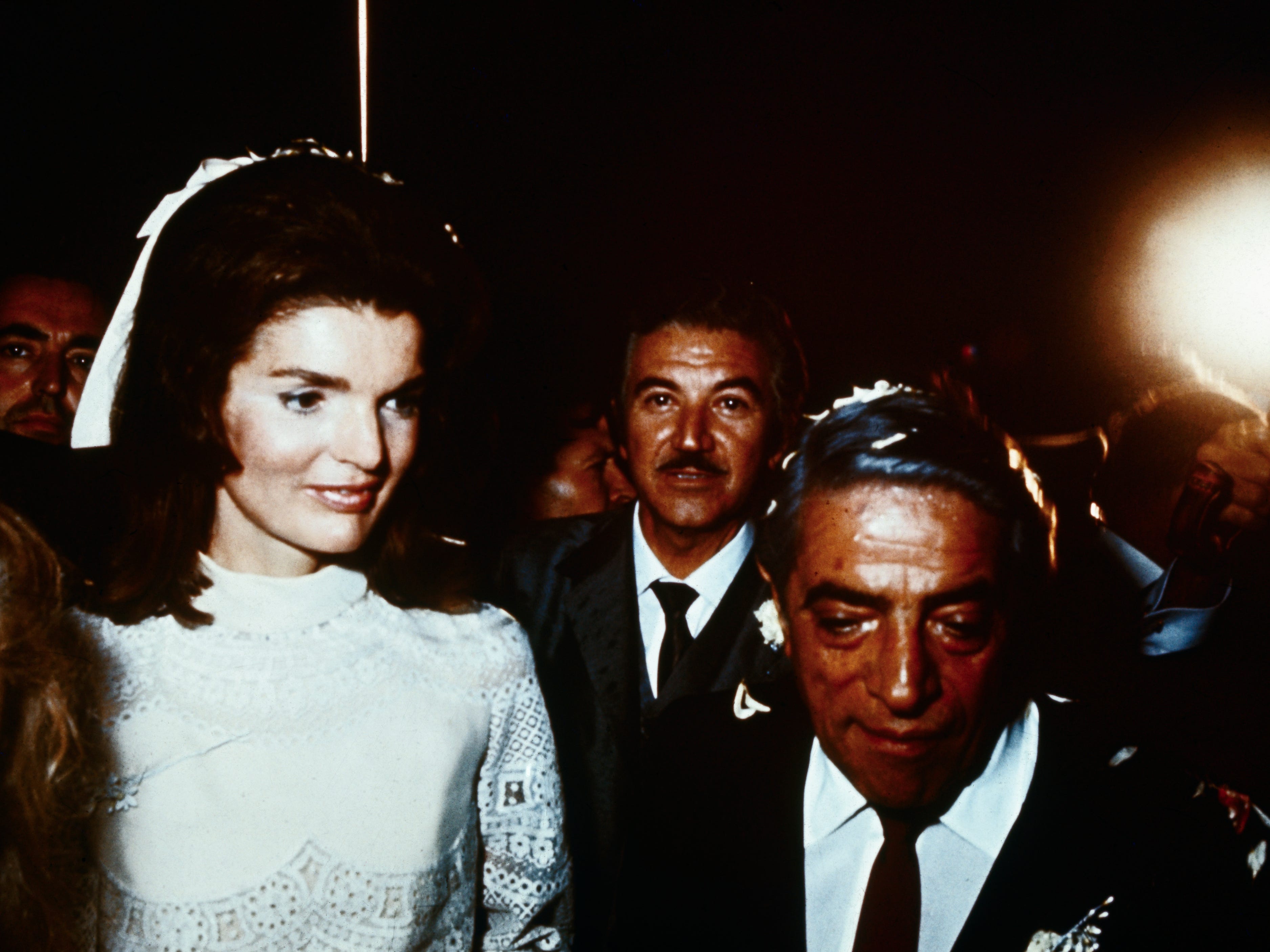 Jackie Kennedy Onassis and Aristotle Onassis at their wedding in 1968.
