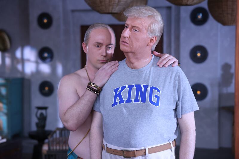 Special guest Beck Bennett as Vladimir Putin and James Austin Johnson as Donald Trump during the "White Lotus" sketch on Saturday, April 12, 2025.
