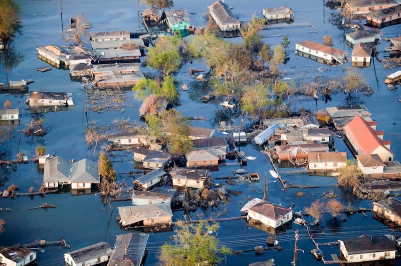 The neighborhood of Chalmette sits underwater September 11, 2005 in St Bernard Parish, New Orleans.