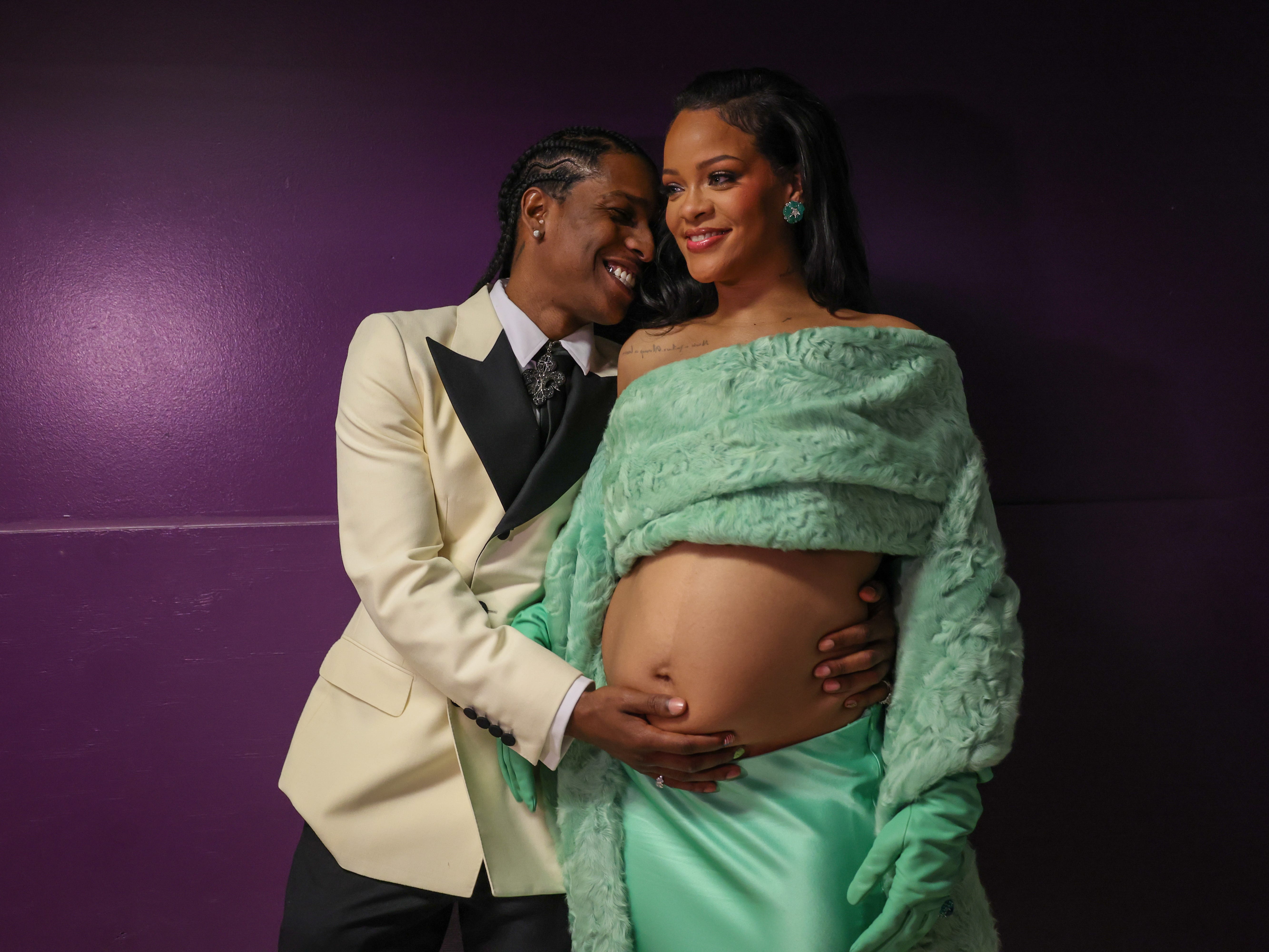 ASAP Rocky and Rihanna backstage at the 95th Academy Awards at the Dolby Theatre in Hollywood, California.