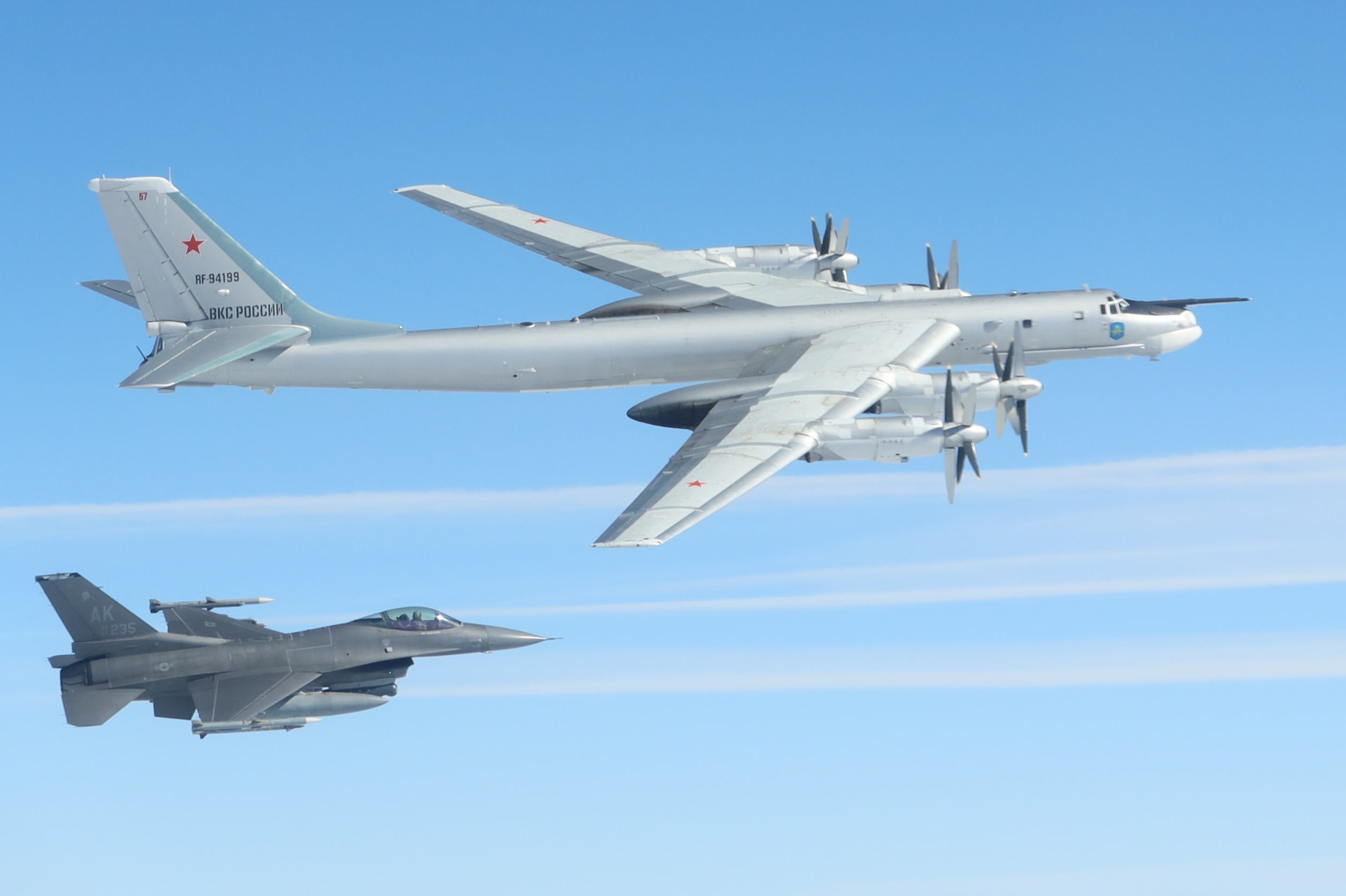 North American Aerospace Defense Command (NORAD) F-16 Fighting Falcon fighter aircraft positively identified and intercepted a Russian Tu-95 military aircraft over the Bering Sea, 22 July 2025.