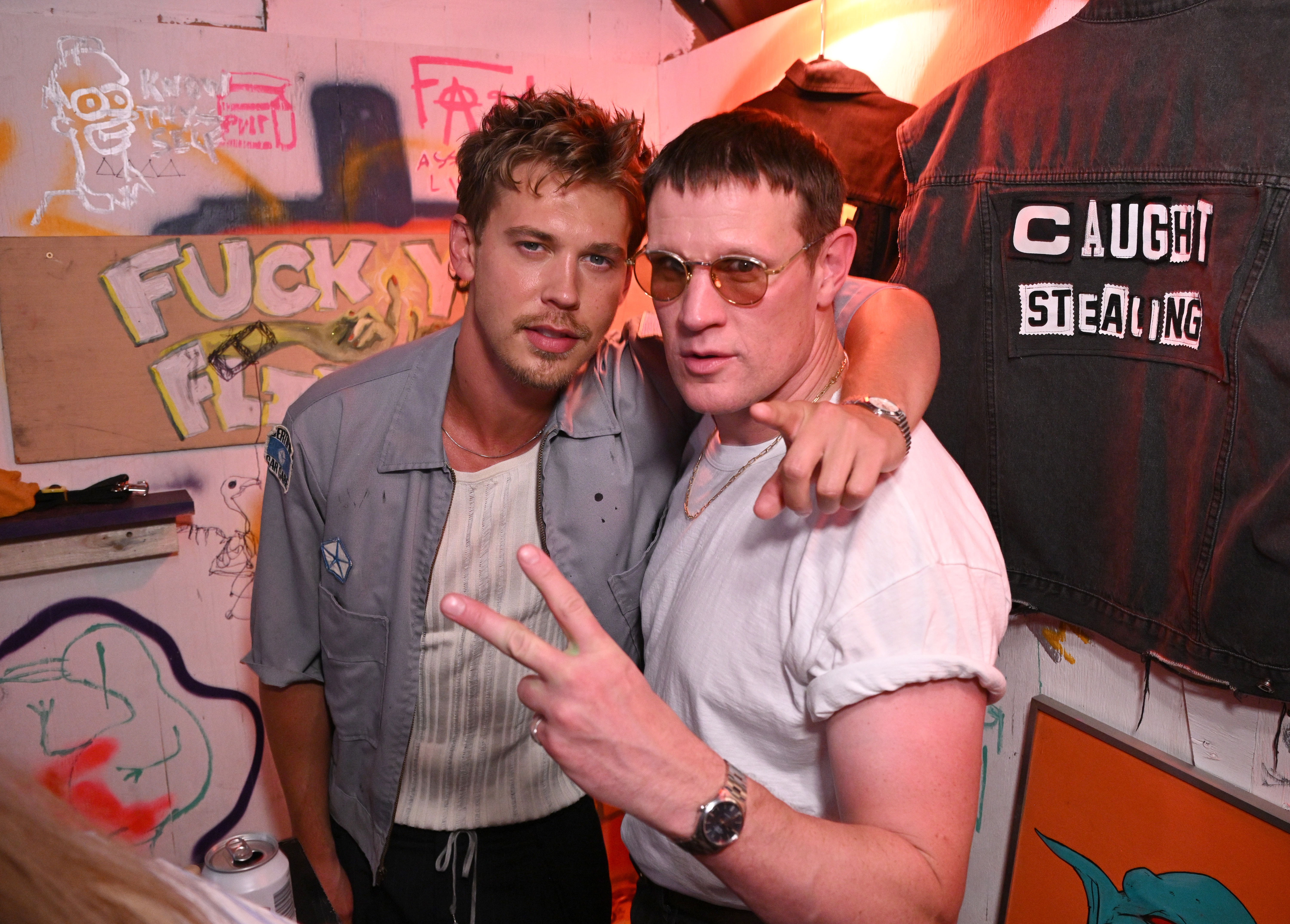 Austin Butler and Matt Smith attend the Caught Stealing NYC Experience in Brooklyn, New York.
