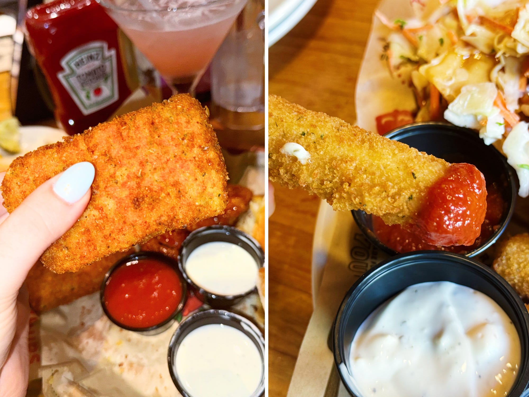 chilis and applebees mozarella sticks side by side