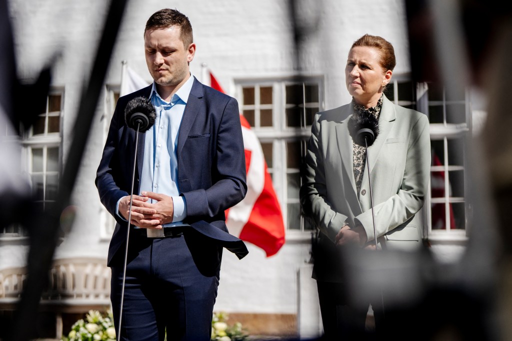 Danish and Greenlandic prime ministers at a press conference.