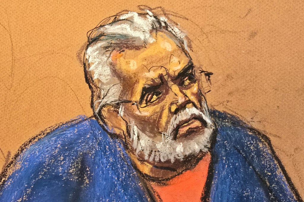 A courtroom sketch of Zambada's guilty plea at federal court in New York City on Aug. 25, 2025.