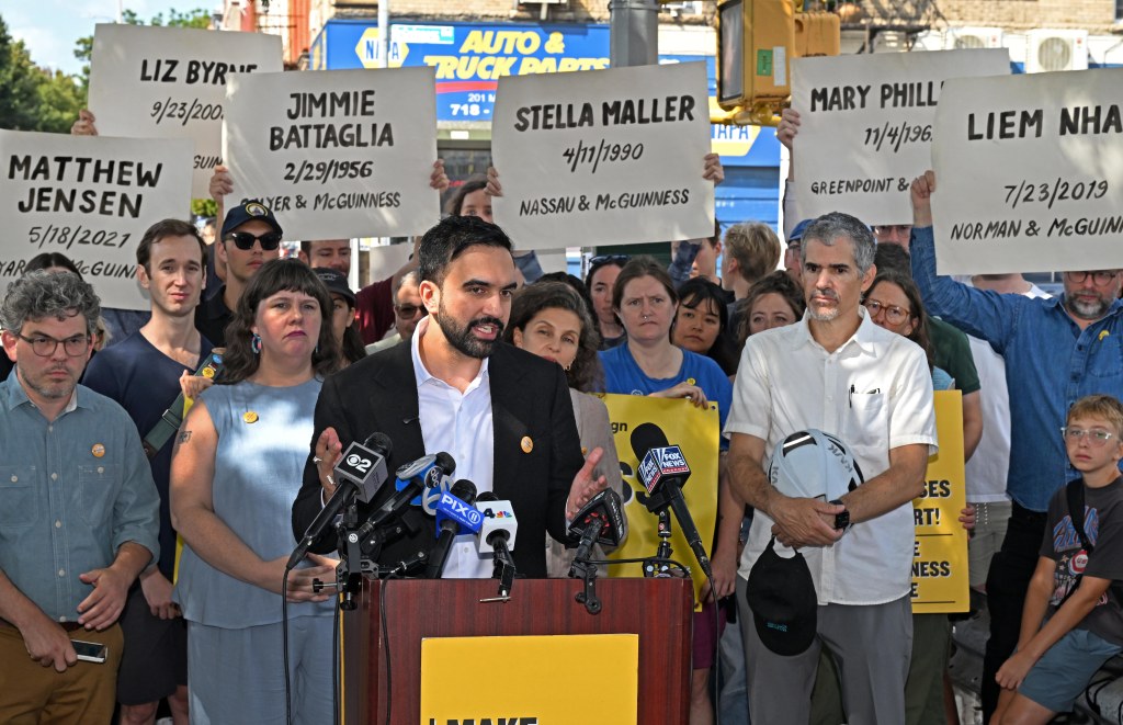 Mayoral candidate Zohran Mamdani at a Greenpoint rally.
