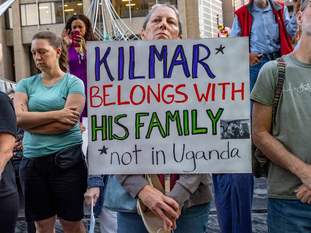 Protestors rally in support of Kilmar Abrego Garcia.