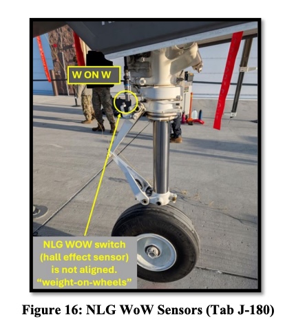 F-35A Lightning II nose landing gear weight-on-wheels sensor misalignment.