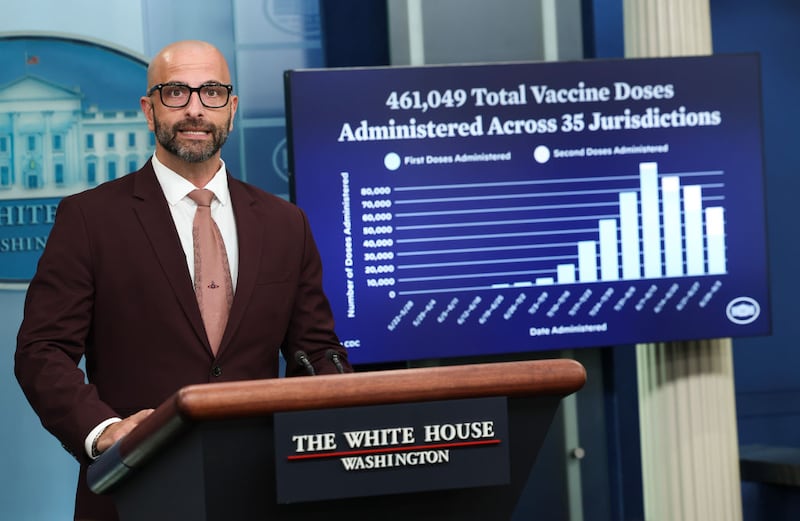 WASHINGTON, DC - SEPTEMBER 07: Deputy Monkeypox Coordinator Dr. Demetre Daskalakis speaks at the daily press briefing at the White House on September 07, 2022 in Washington, DC. The White House provided an update on the administration's response to the ongoing monkeypox outbreak. (Photo by Kevin Dietsch/Getty Images)
