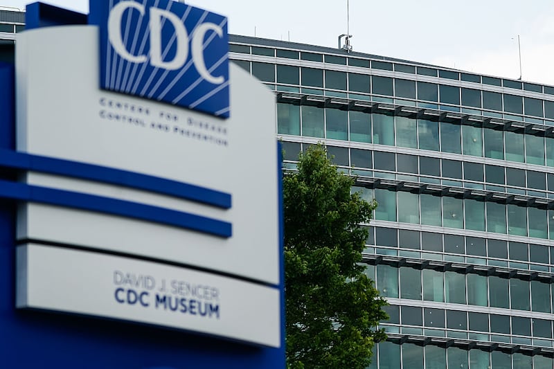 Bullet holes are seen in windows at the Centers For Disease Control (CDC) Global Headquarters following a shooting that left two dead, on August 9, 2025 in Atlanta, Georgia. On August 8, a gunman opened fire near the headquarters of the Centers for Disease Control, killing a DeKalb County Police Department officer before being found dead by gunfire. (Photo by Elijah Nouvelage/Getty Images)