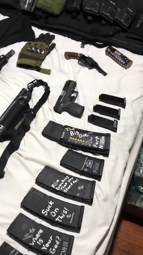 Weapons and ammunition with written messages.
