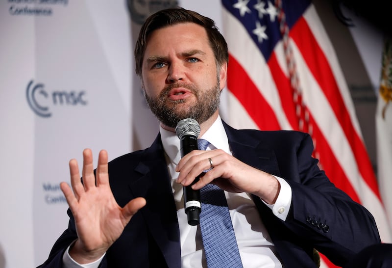 WASHINGTON, DC - MAY 07: U.S. Vice President JD Vance delivers remarks to the Munich Leaders Meeting, hosted by the Munich Security Conference, at the Willard Hotel on May 07, 2025 in Washington, DC. The meeting brings together European and American leaders for a discussion on current security challenges and to strengthen transatlantic partnerships, focusing on defense, economics, and regional security.