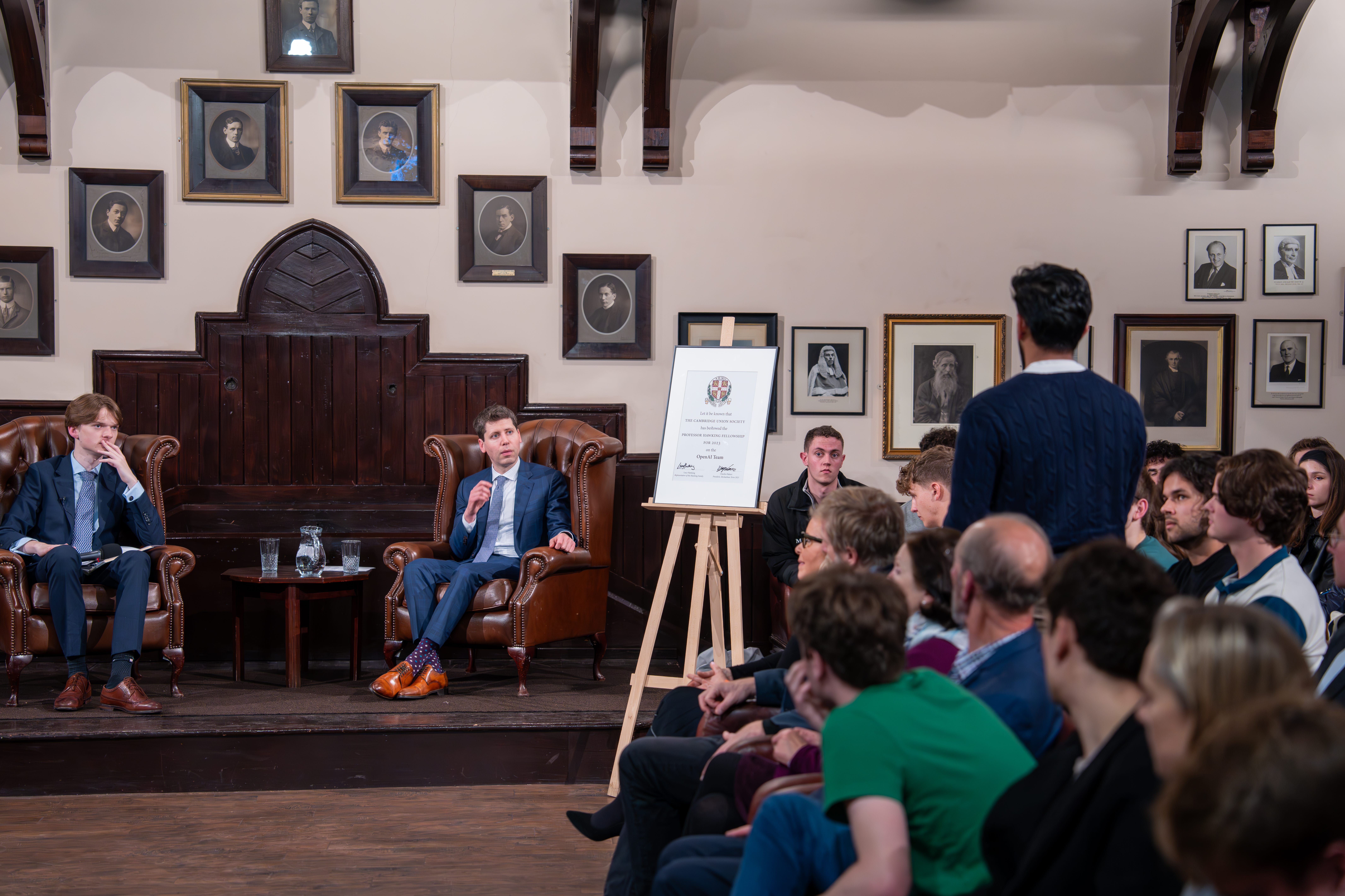 Sam Altman, CEO of OpenAI, during his visit to The Cambridge Union to receive the Professor Hawking Fellowship on behalf of OpenAI on November 1, 2023.