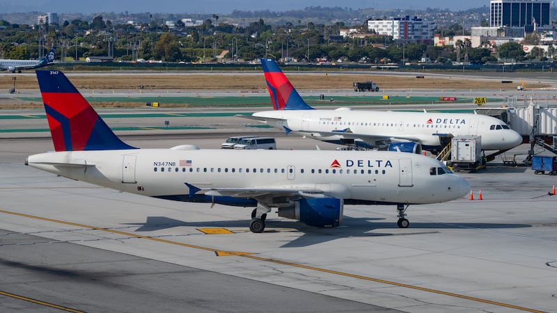 LOS ANGELES, CA - MAY 24: Delta Airlines Airbus A319-114 arrives at the gate of Los Angeles International Airport during Memorial Day weekend on May 24, 2024 in Los Angeles, California.