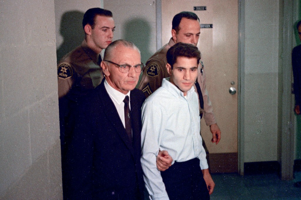Sirhan Sirhan in custody with his attorney.