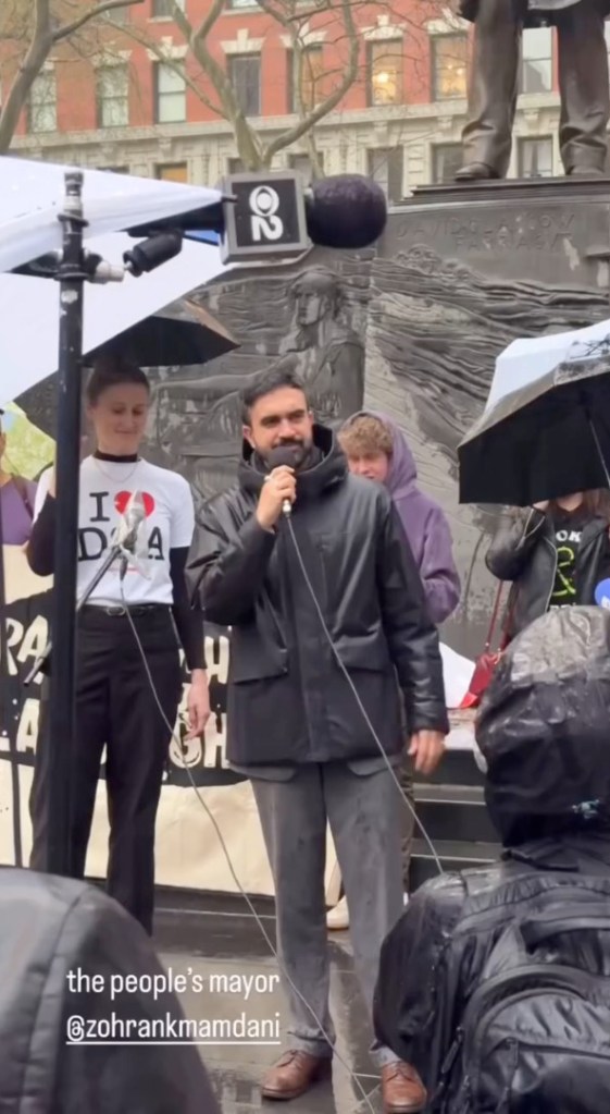 Zohran Mamdani speaking at a NYC DSA rally.