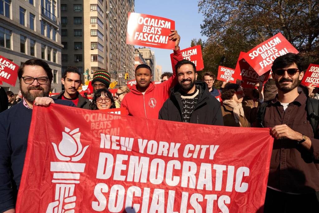 New York City Democratic Socialists protest against fascism.