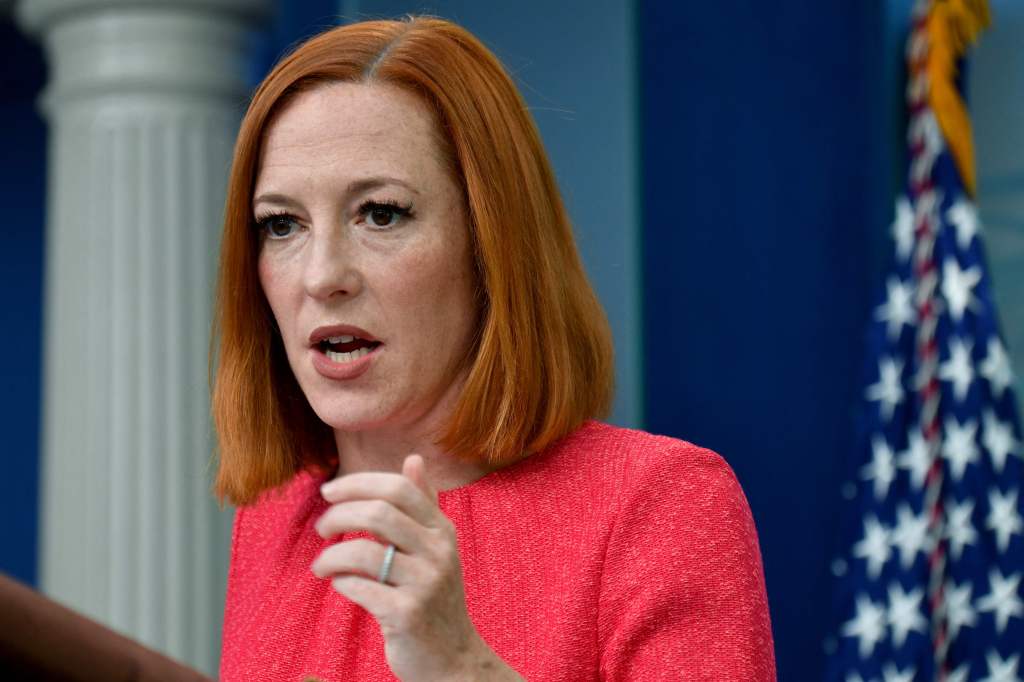 Jen Psaki speaking at a White House press briefing.