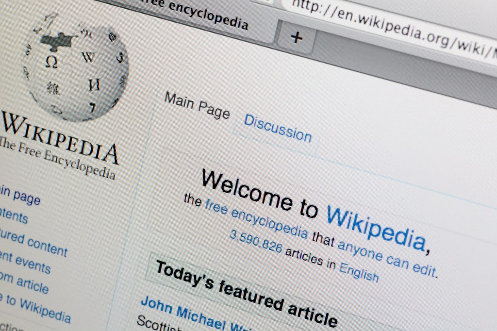English Wikipedia homepage displayed in a web browser.