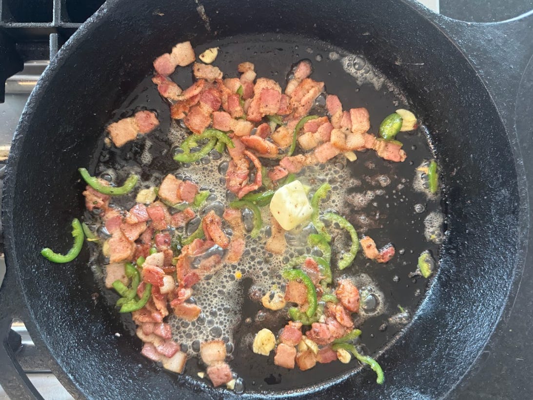 The ingredients for Gordon Ramsay's 10-minute pasta coming together.