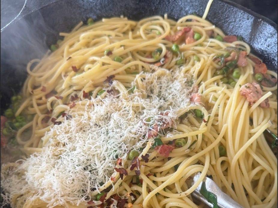 Gordon Ramsay's 10-minute pasta with shaved cheese, ready for serving.