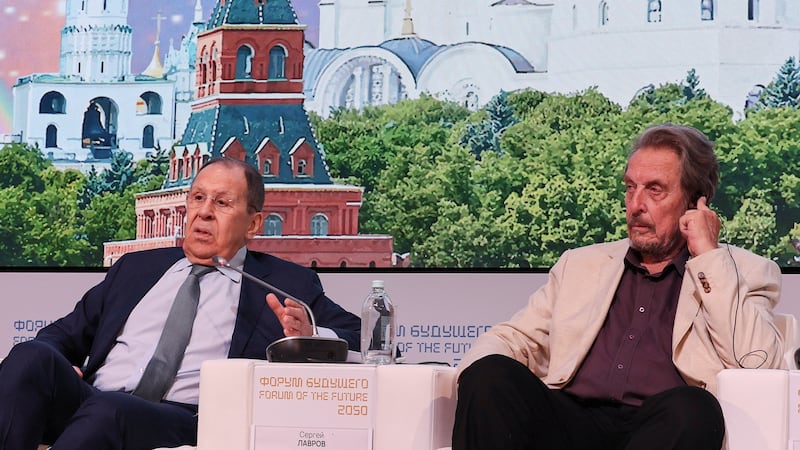 Russian Foreign Minister Sergei Lavrov and Errol Musk sat next to each other at the forum.